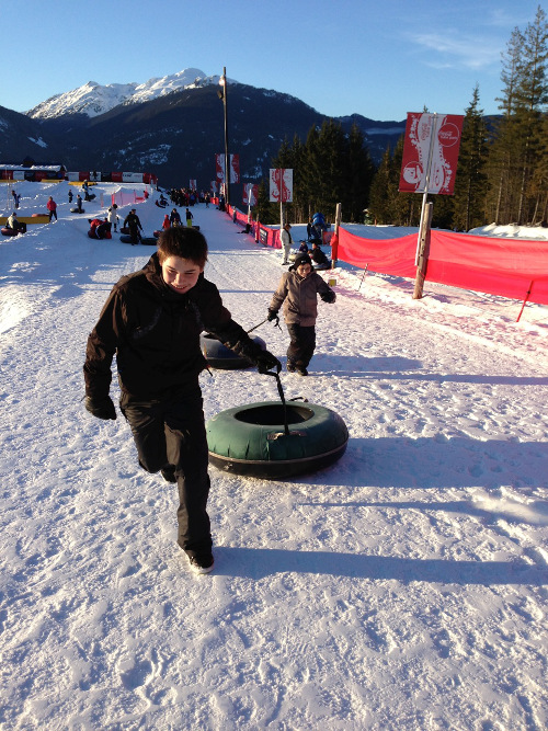 Tubing on Family Day at the CocaCola Tube Park, Whistler, BC 