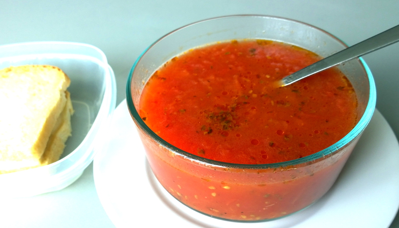 fresh Romanian tomato soup in bowl