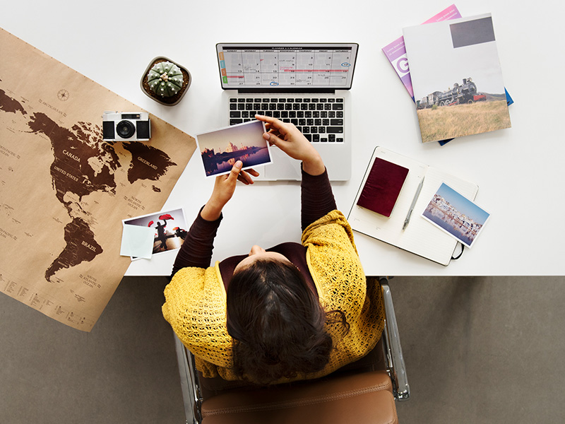 Woman planning her next trip