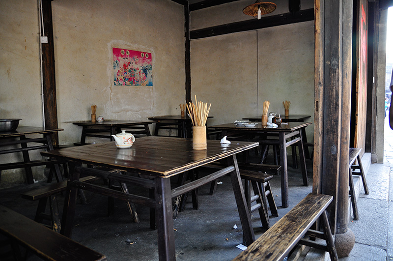 Dining tables in an old restaurant in Wuxi, China