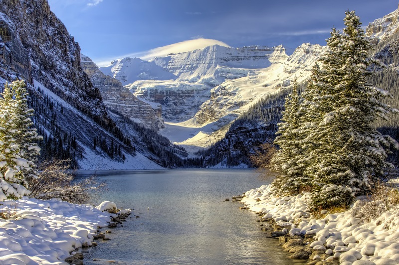 A view of Lake Louise in the winter