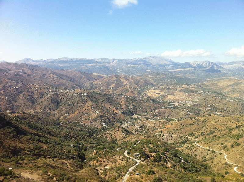 View from vehicle of the mounainside in Comares Andalucia