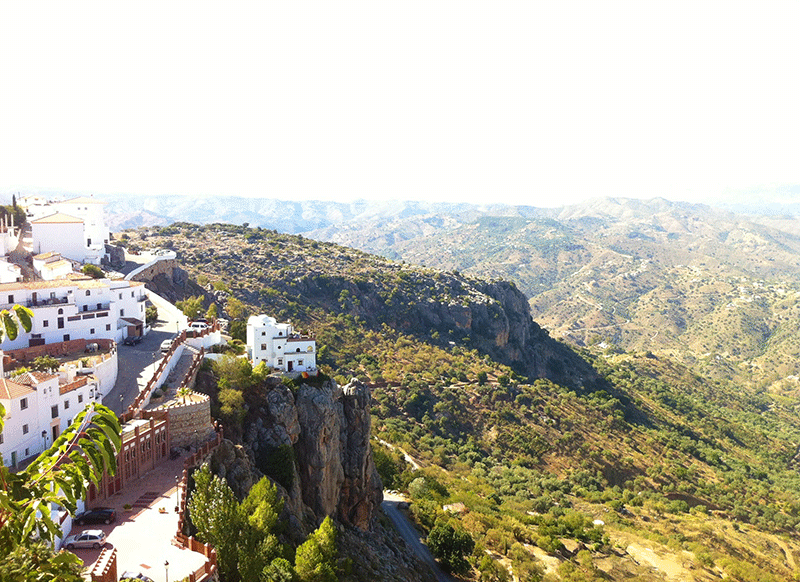 Scenic View of Comares Andalucia Village at the edge of mountain side cliffs