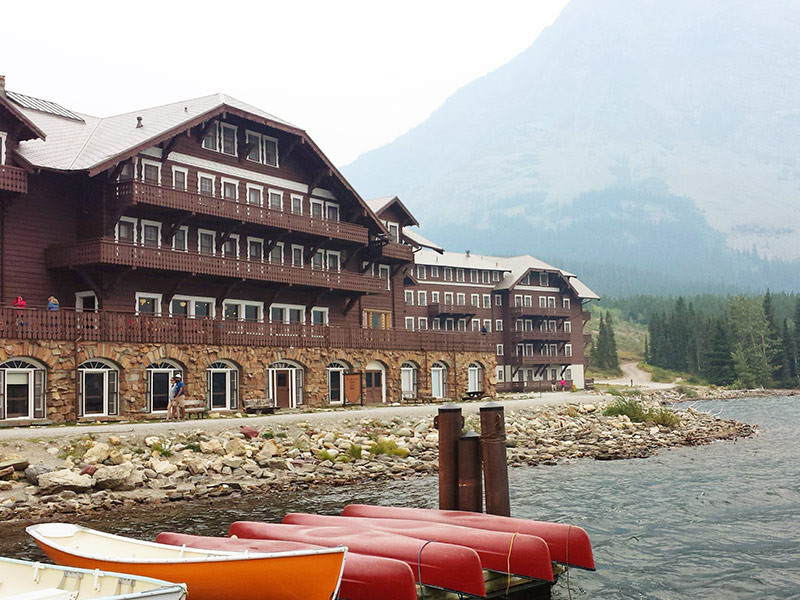 Rear view of Many Glacier Resort, Montana.