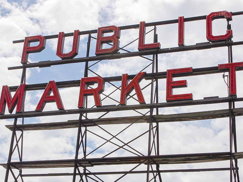 Enseigne du marché public Pike Place à Seattle