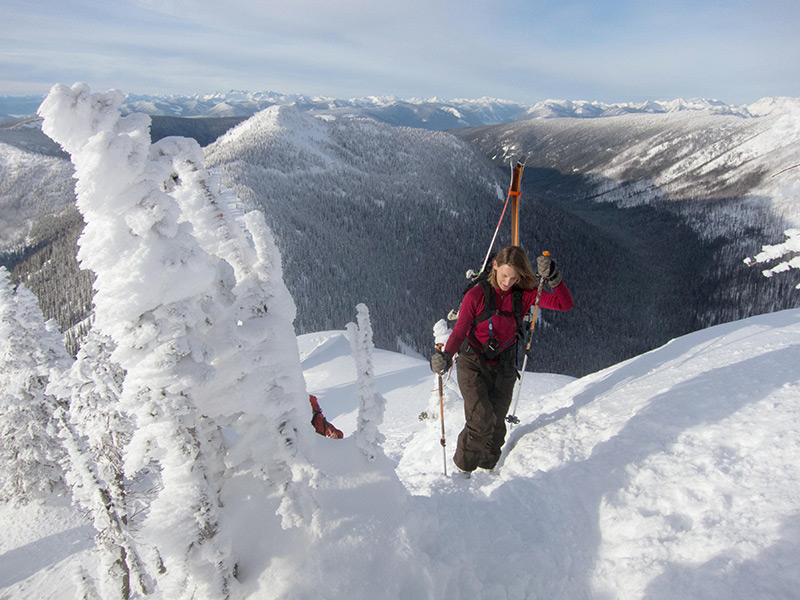 Bootpacking up Whitewater Sidecountry. Photo credit: Thor Veen.
