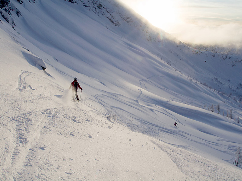 Fresh Tracks, in Whitewater sidecountry, Nelson, BC. Photo credit: Thor Veen.