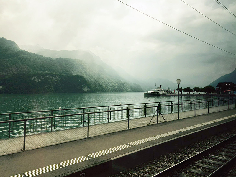 Foggy landscape at the foot of Mount Eiger 