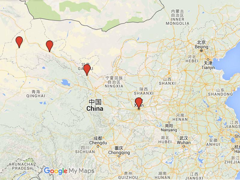 map of Chinese destinations along silk road