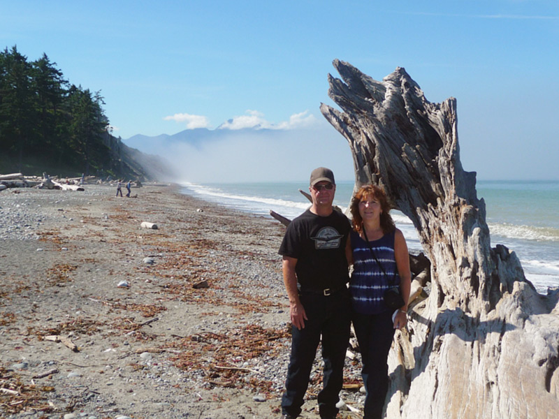 Mark and Lori on a bike trip to the Washington Coast.