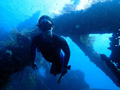 Daniel exploring the USAT Shipwreck