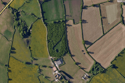 The heart-shaped meadow in Gloucestershire can be seen via satellite images. This image is via Mapquest.