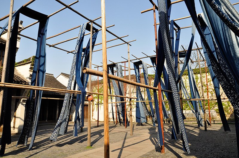 hand-stitched leather drying in the sun in Wuxi, China