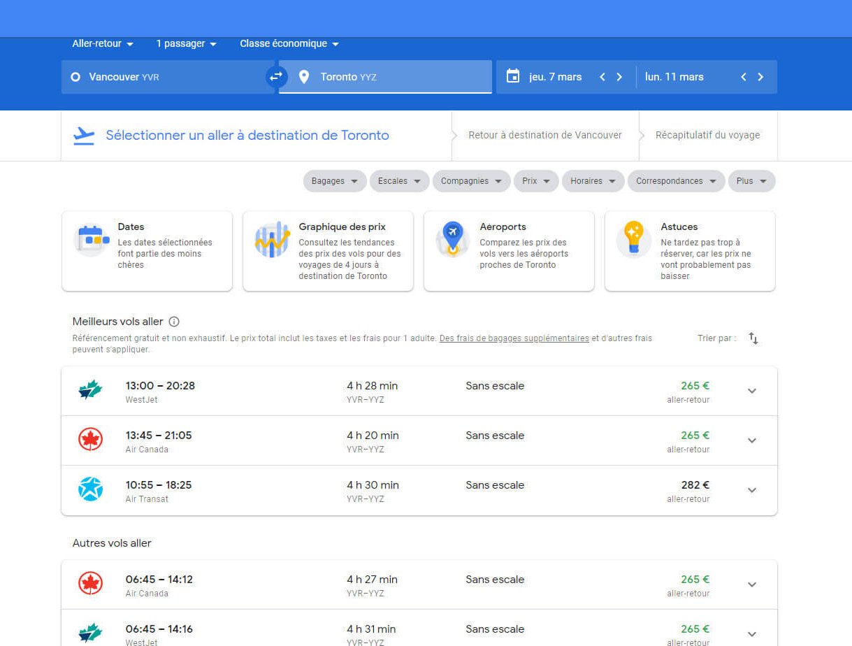 Google Flights vous permet de personnaliser votre recherche de vol à votre guise.