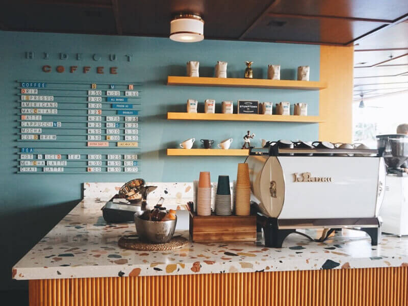 On one side of the restaurant bar is Hideout Coffee, the Laylow's very own cafe.