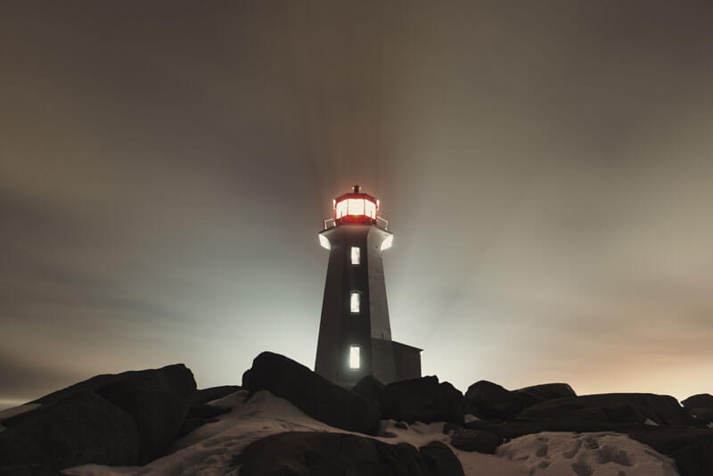 The light house at Peggy’s Cove at night