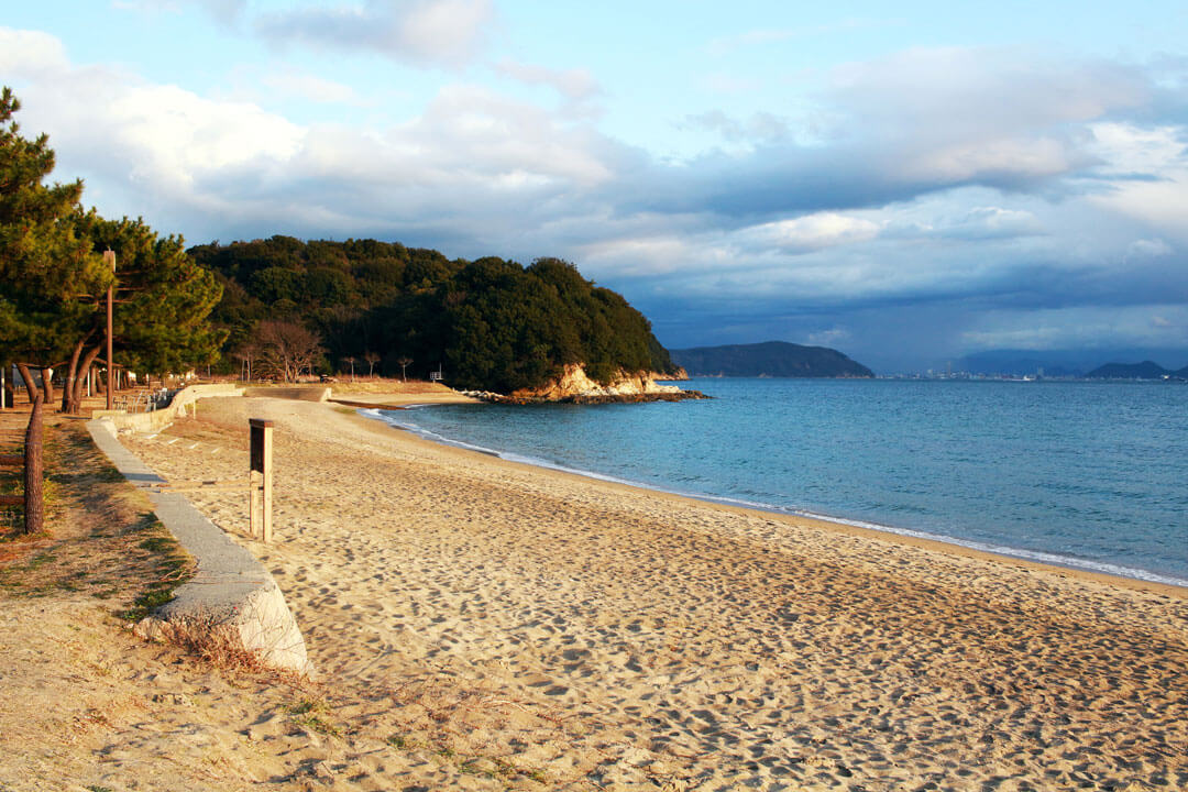 deserted beach with white sand Naoshima Japan