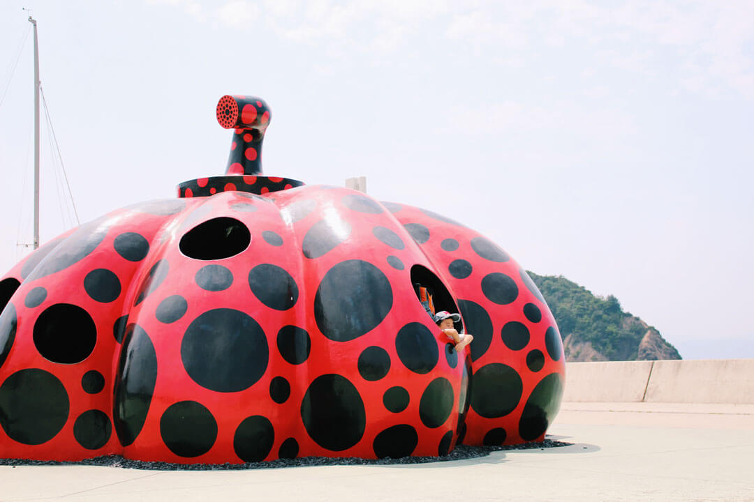 Yayoi Kusama’s red pumpkin sculpture Naoshima Japan