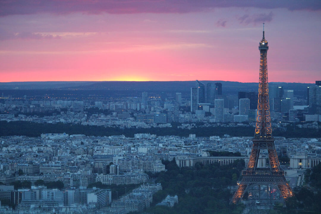 View of Paris and the Eiffel Tower at sunset