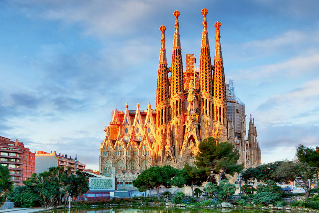 La Sagrada Familia Basilica against blue sky, Barcelona, Spain