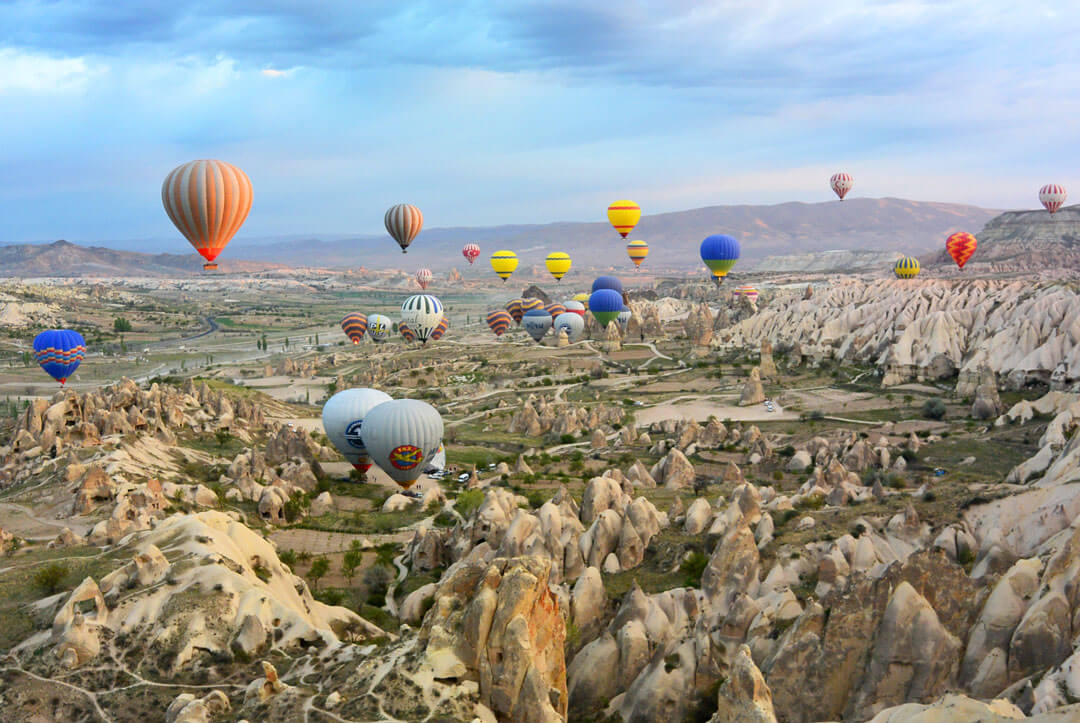 air balloons soar over Göreme, Cappadoccia, turkey