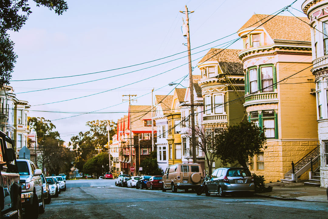 Colourful wooden buildings along San Francisco street