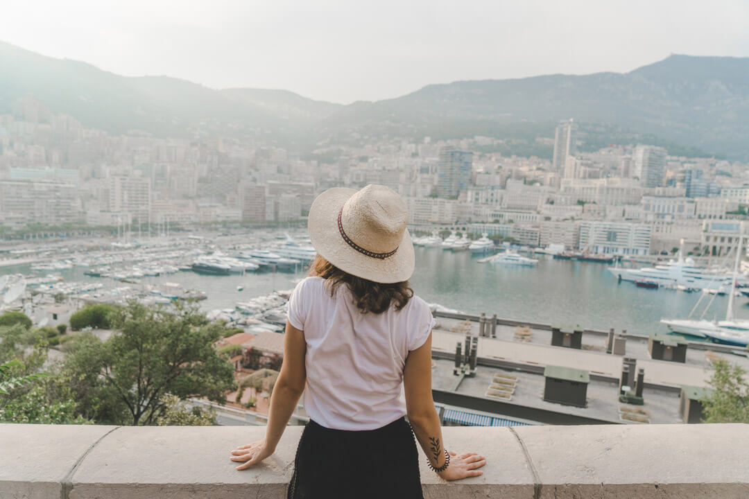 Young Caucasian woman walking in Monte Carlo, Monaco