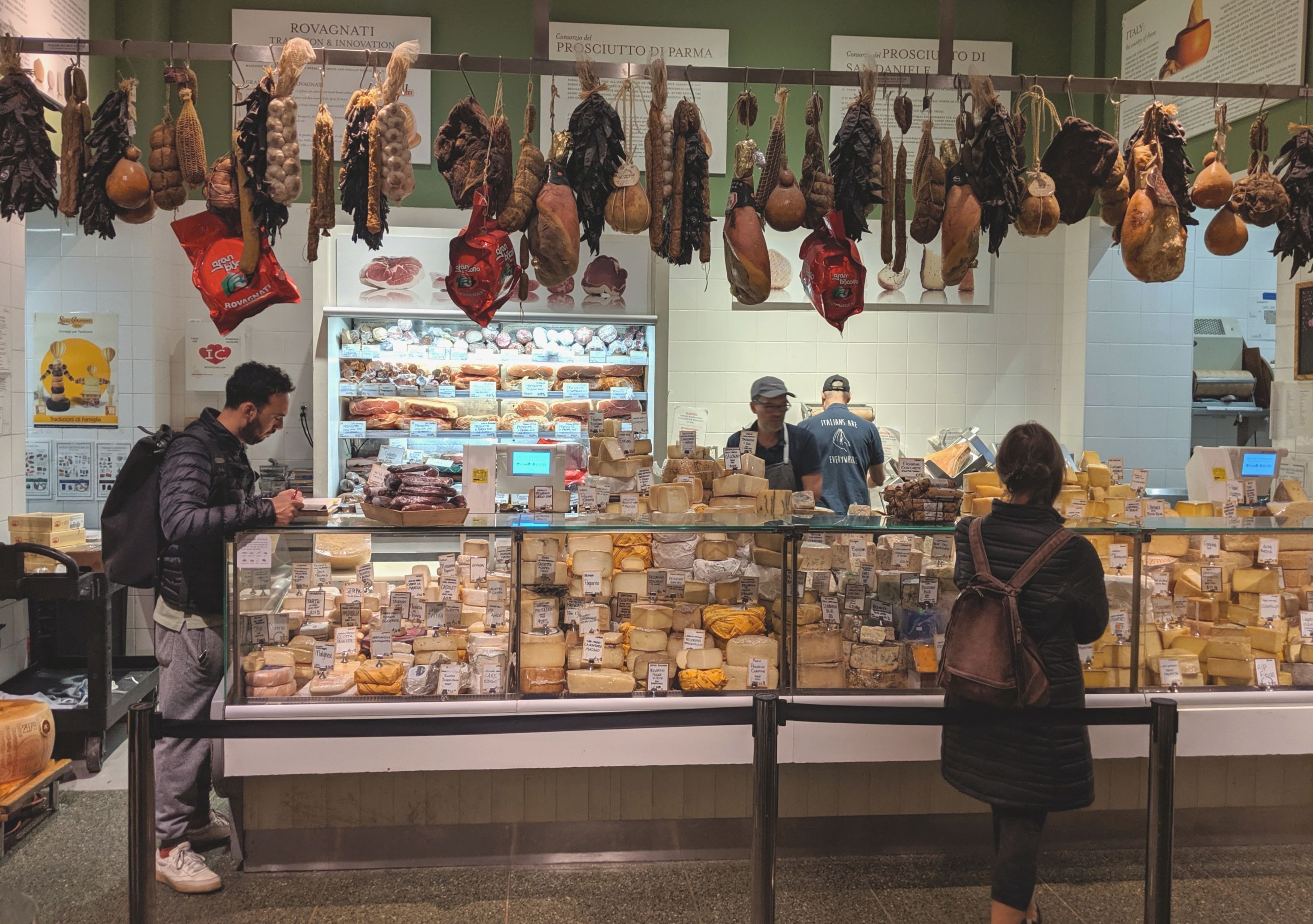 A cheese and meats counter in Eataly, NYC
