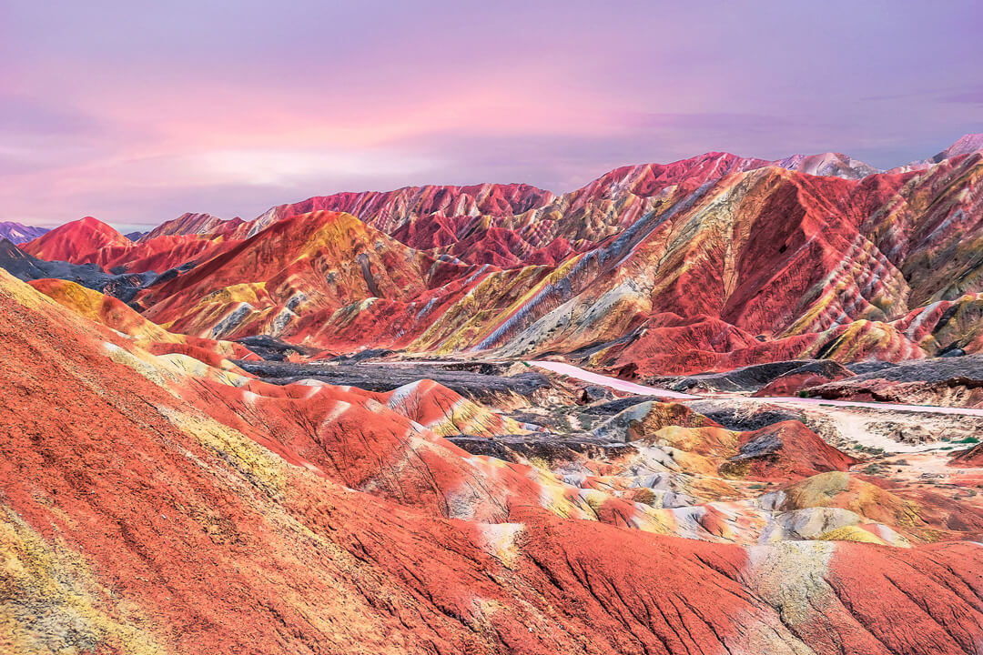 Sunset in China's rainbow mountain