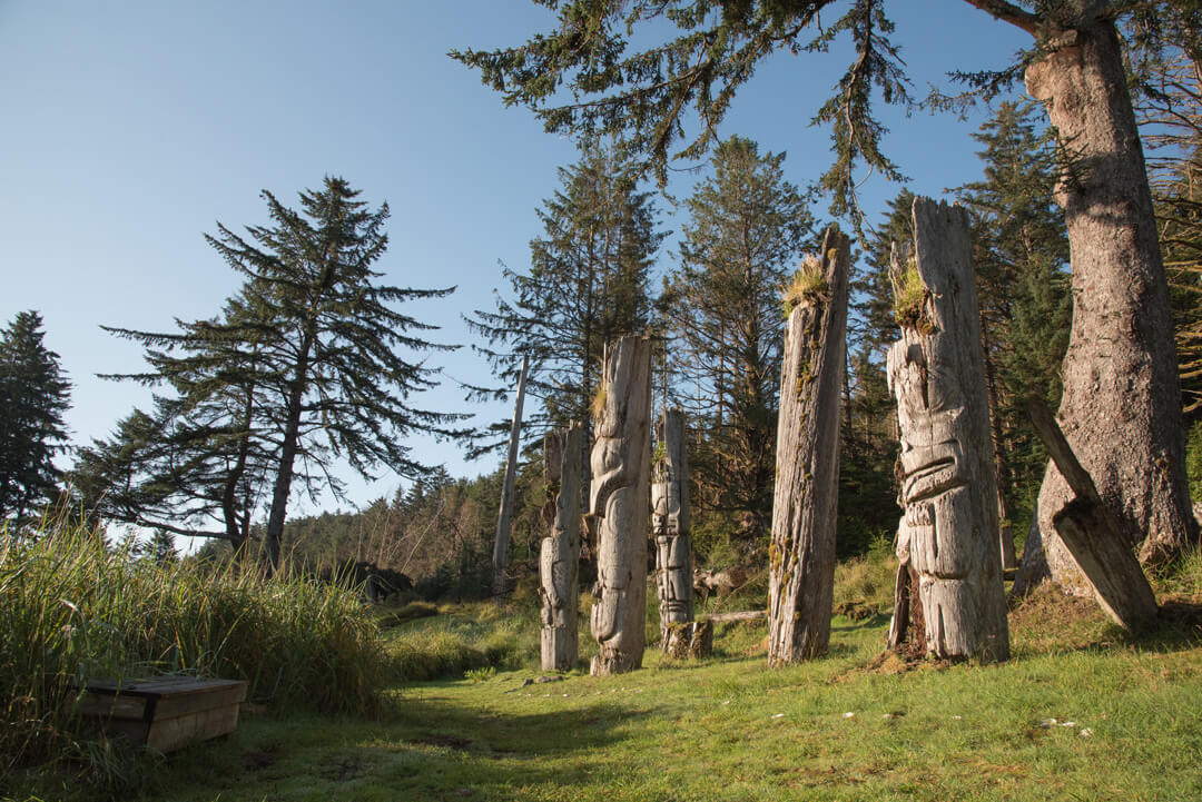 Totem poles in the British Columbia island of Haida Gwaii.  Haida poles, some of which are 300+ years old.