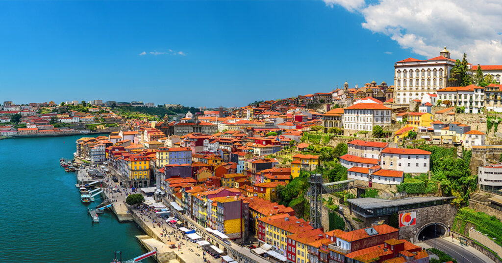 Panoramic cityscape image of Porto, Portugal